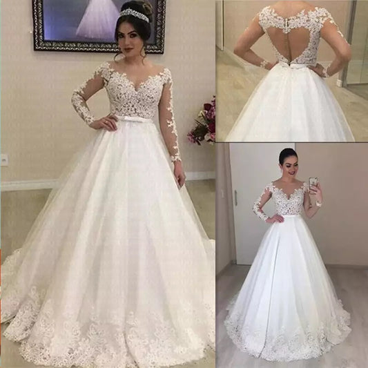 Applique Long Sleeve Wedding Dress, Bridal Gown