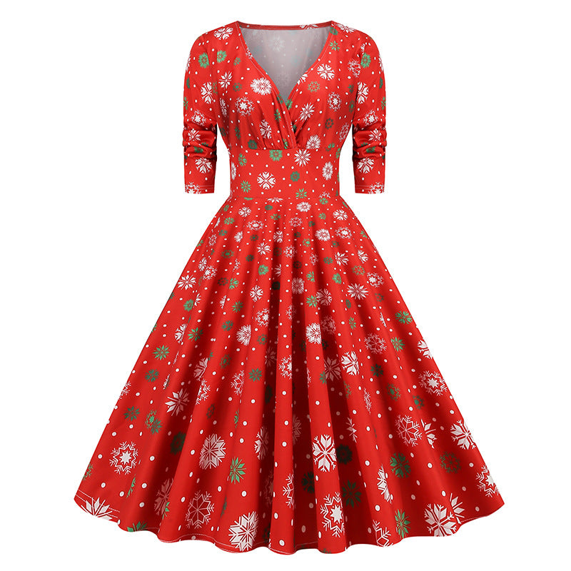 Christmas DressWomen's Christmas Vintage Print Dress
