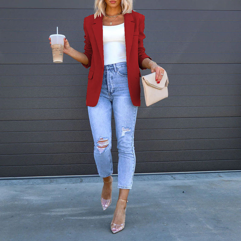 Women's Casual Open Front Long Sleeve Work Office Suit Jackets Blazer