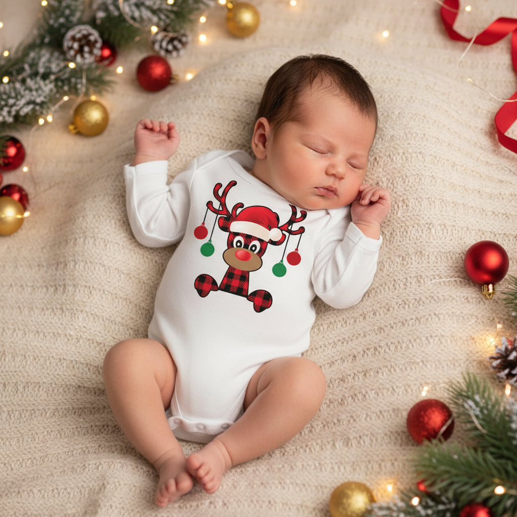 Christmas Newborn Baby White Long Sleeve Jumpsuit