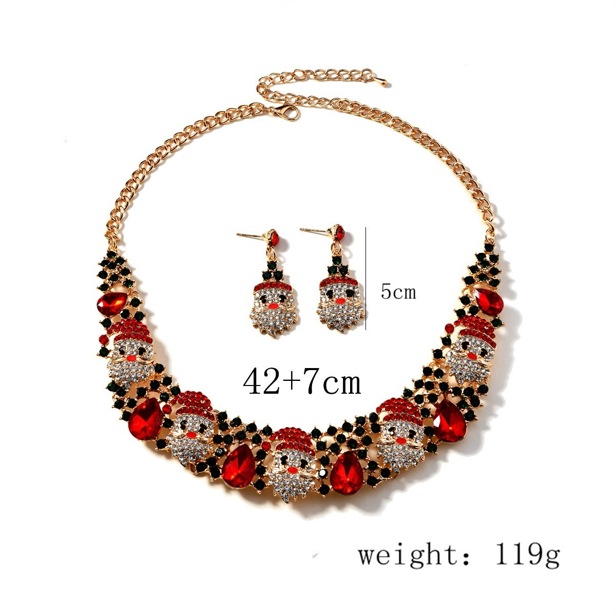 3pcs Christmas Set With Colored Rhinestones Ins Fashionable Shiny Santa Claus Necklace