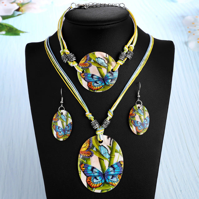 Fashion Jewelry Set Leather Necklace Earrings