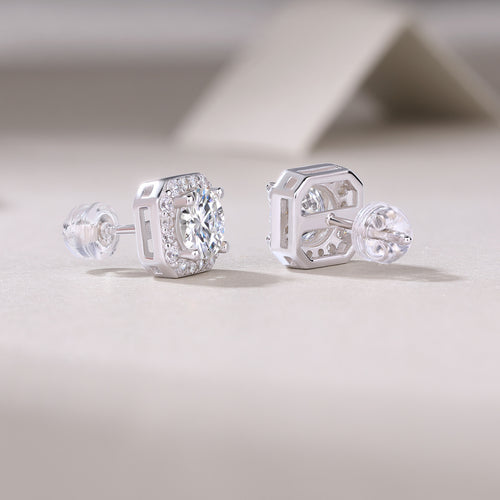 Heart Rose Luxury Fashion Diamond Earrings Stud Set With Mosan Diamond Silver Ornaments