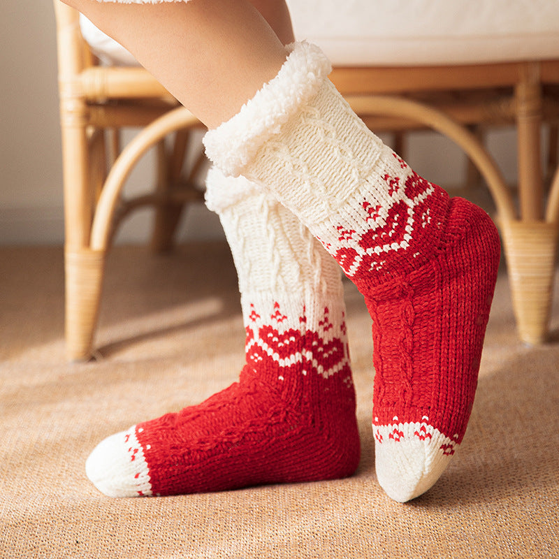 Love Knitted Plush Floor Socks Warm Non-sli Christmas