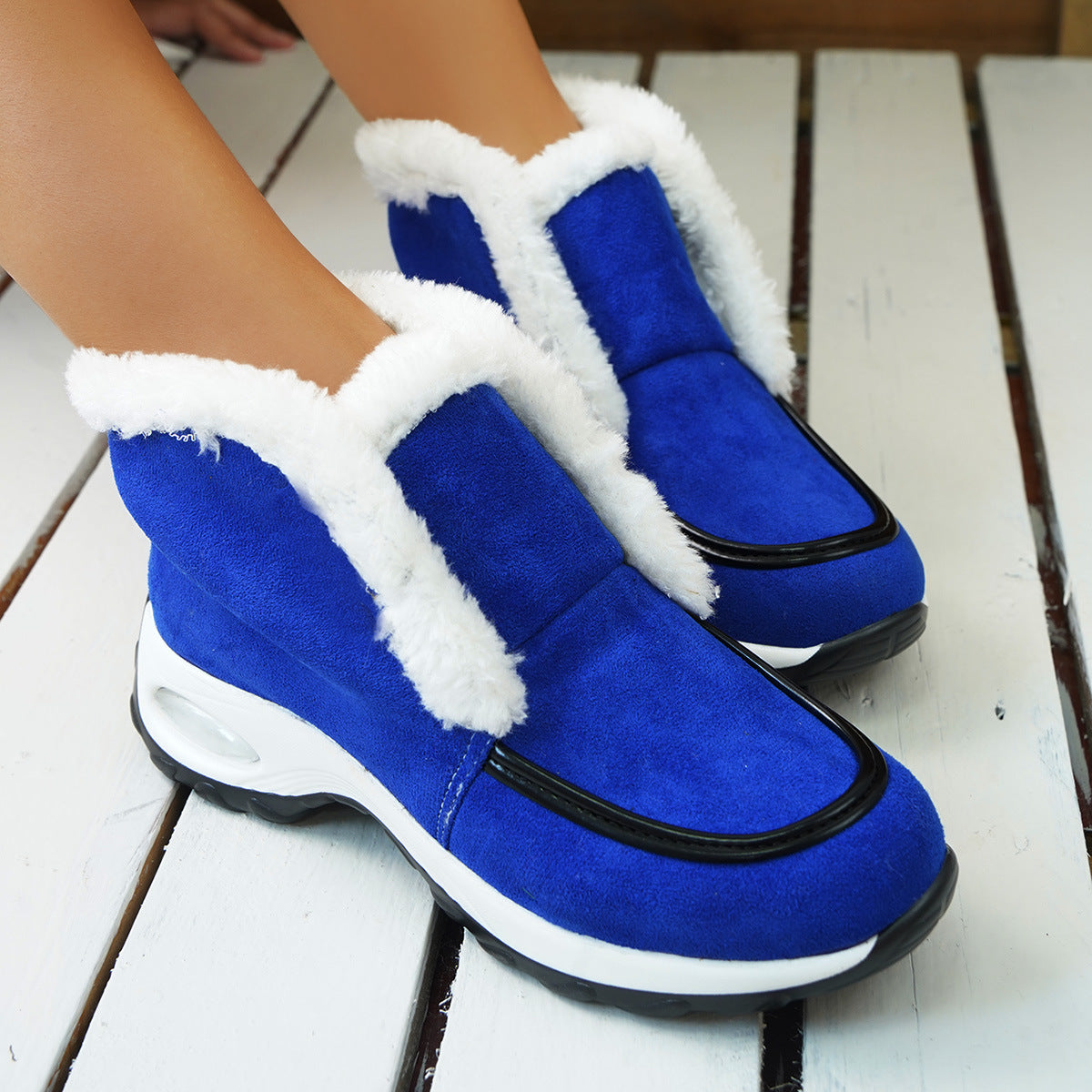 Winter Air-cushion Sole Snow Fashion Solid Leopard Print Platform Ankle Casual Keep Warm Shoes