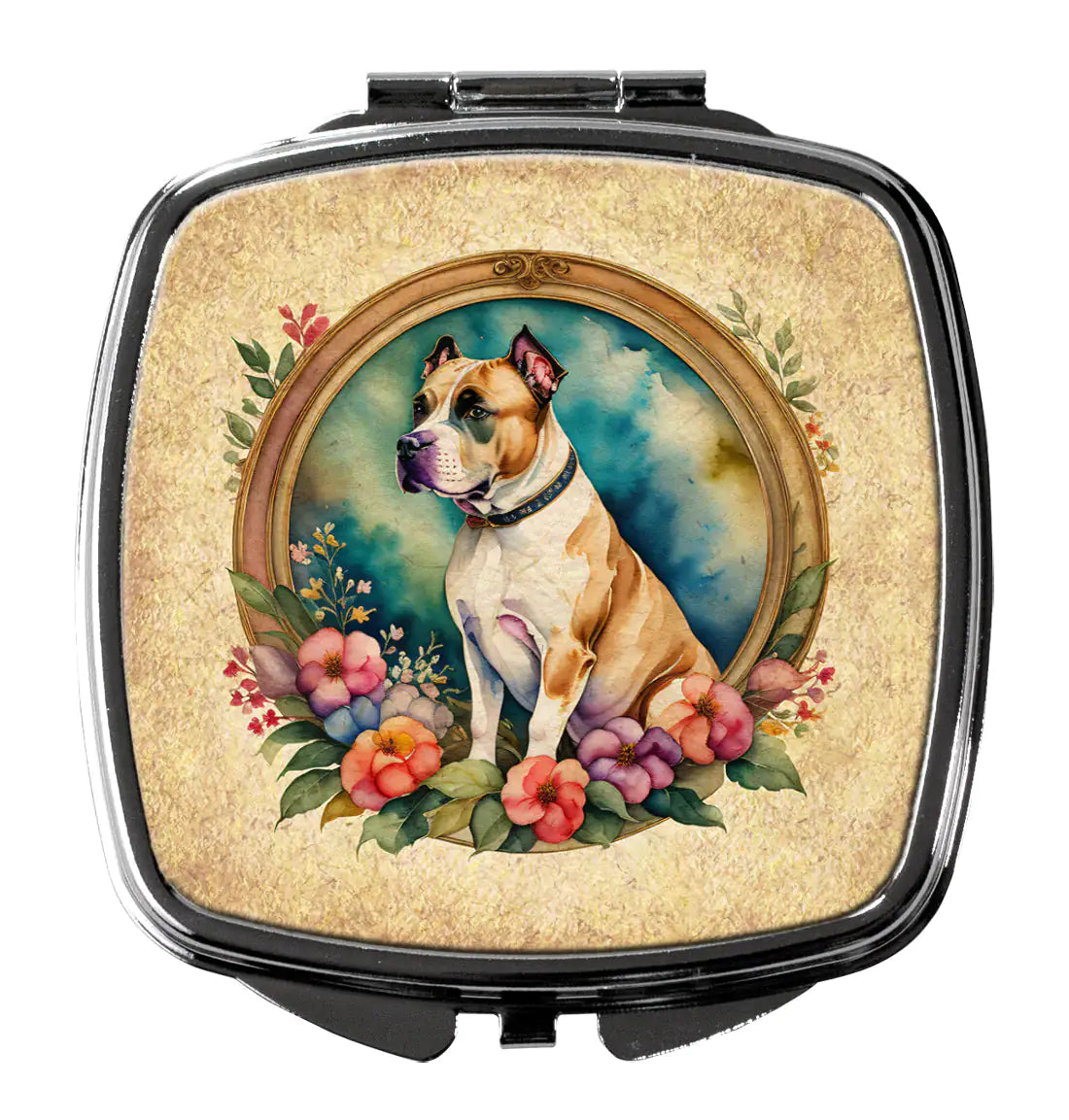 American Staffordshire Terrier and Flowers Compact Mirror