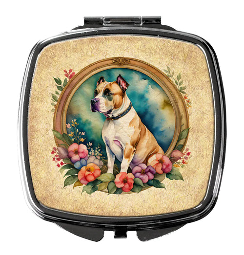 American Staffordshire Terrier and Flowers Compact Mirror
