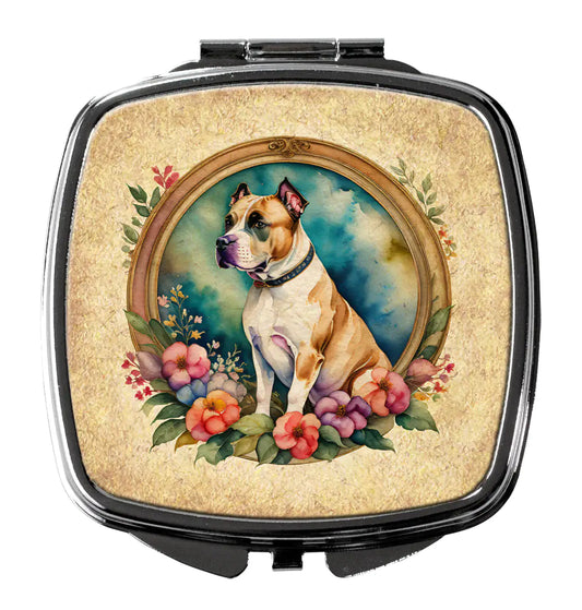 American Staffordshire Terrier and Flowers Compact Mirror