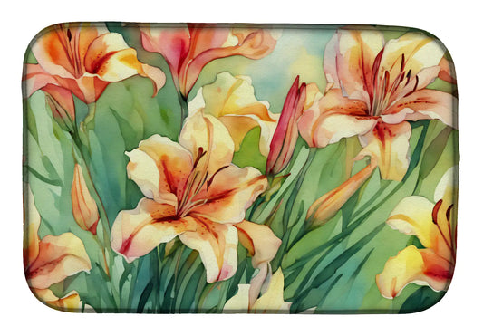 Utah Sego Lilies in Watercolor Dish Drying Mat