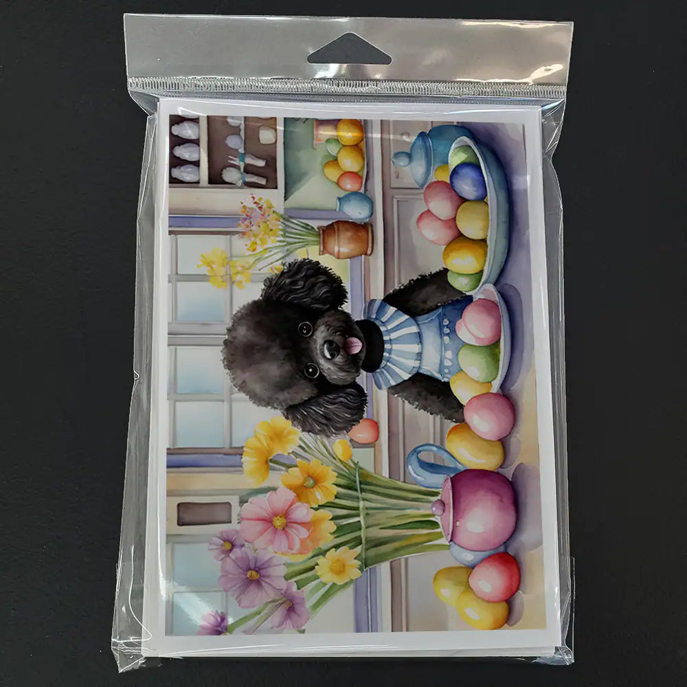 Decorating Easter Black Poodle Greeting Cards Pack of 8
