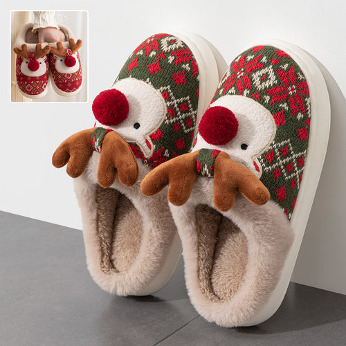 Christmas Elk Plush Slippers Winter Ins Fashion Non-slip Floor Fuzzy