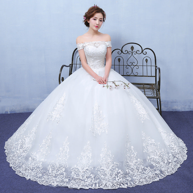 White Shoulder Wedding Lace Dress