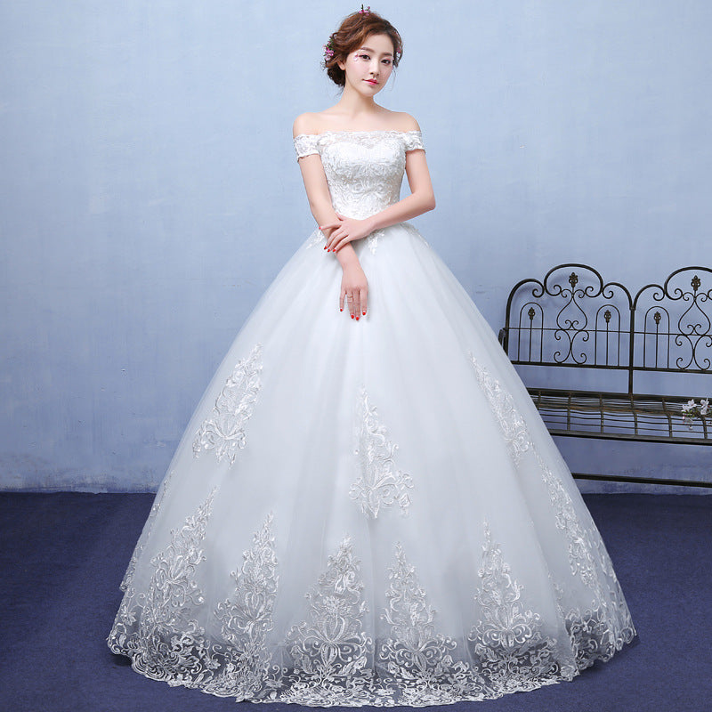 White Shoulder Wedding Lace Dress