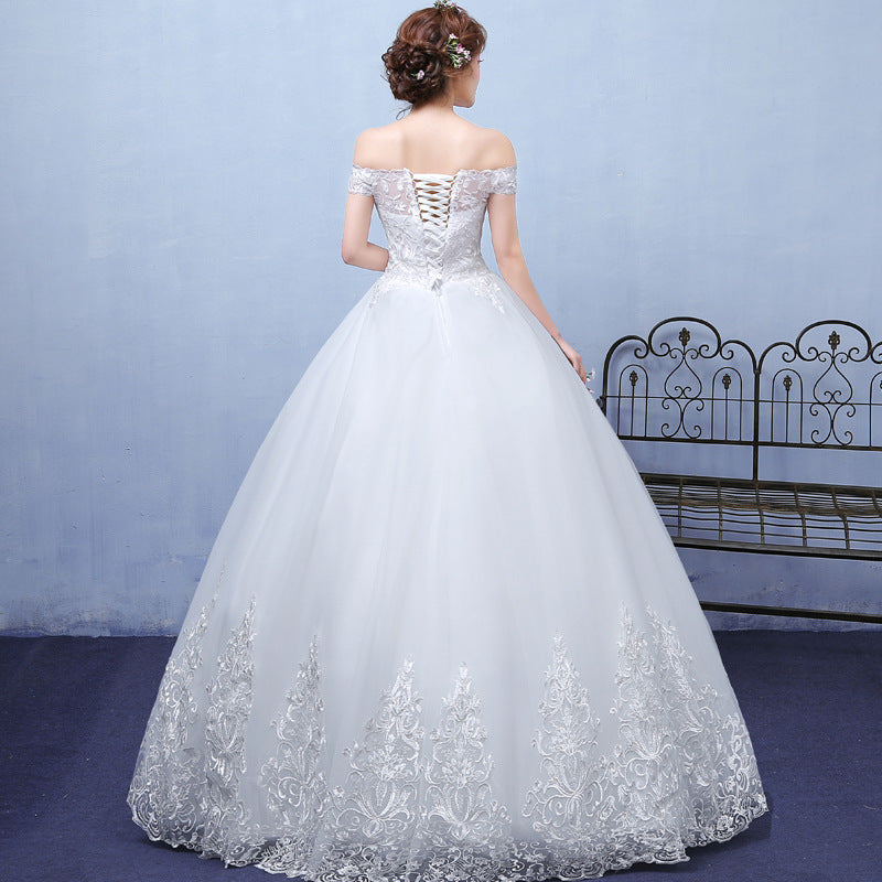 White Shoulder Wedding Lace Dress