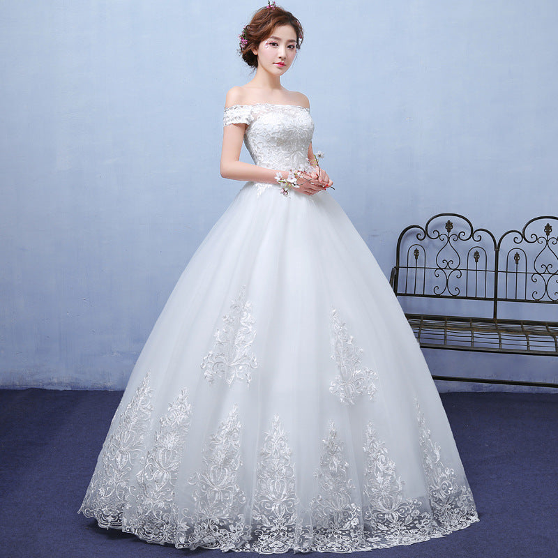 White Shoulder Wedding Lace Dress