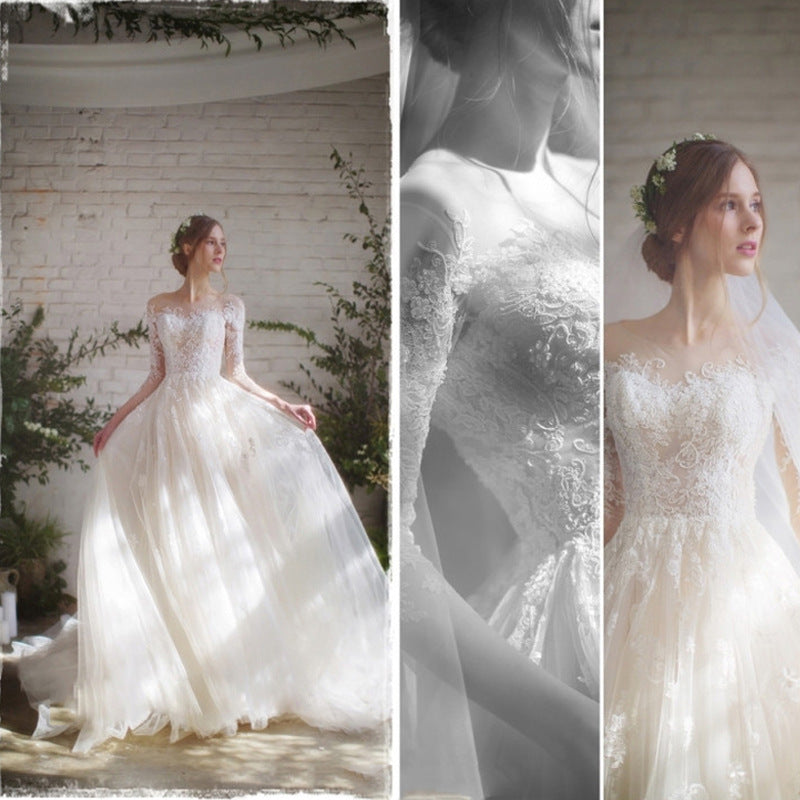 Wedding Bride Lace Sleeves Dress
