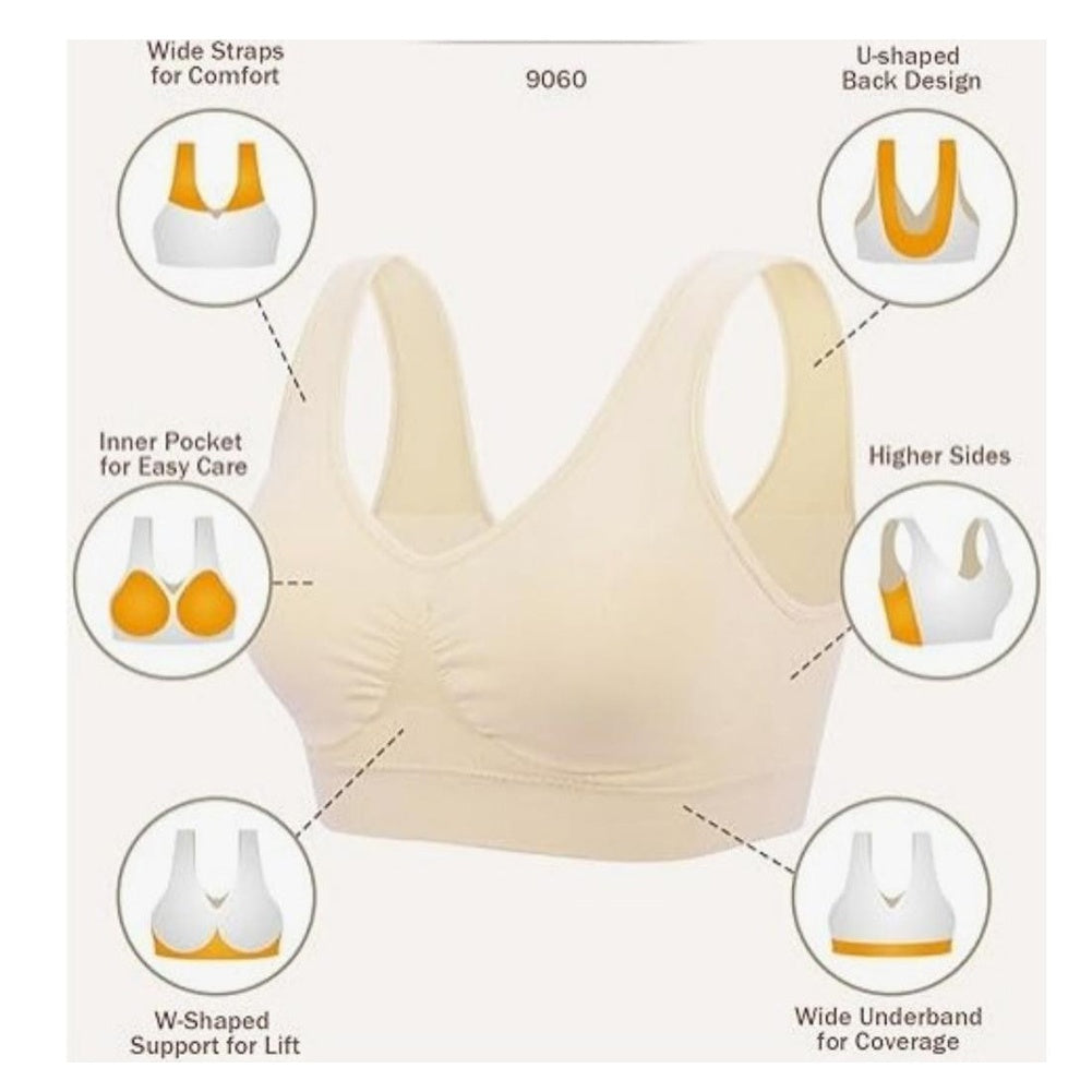 3-Pack Sports Bras, Padded Strappy Racerback Push Up Open Back Medium Support Sports Yoga
