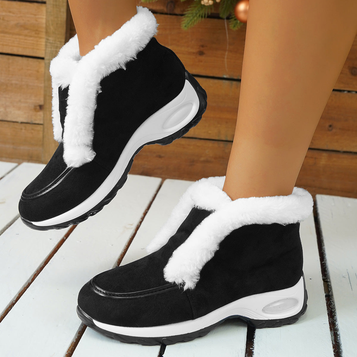 Winter Air-cushion Sole Snow Fashion Solid Leopard Print Platform Ankle Casual Keep Warm Shoes