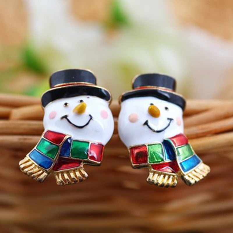 Enamel Snowman Earrings Women's Ear Ornaments Christmas Gifts