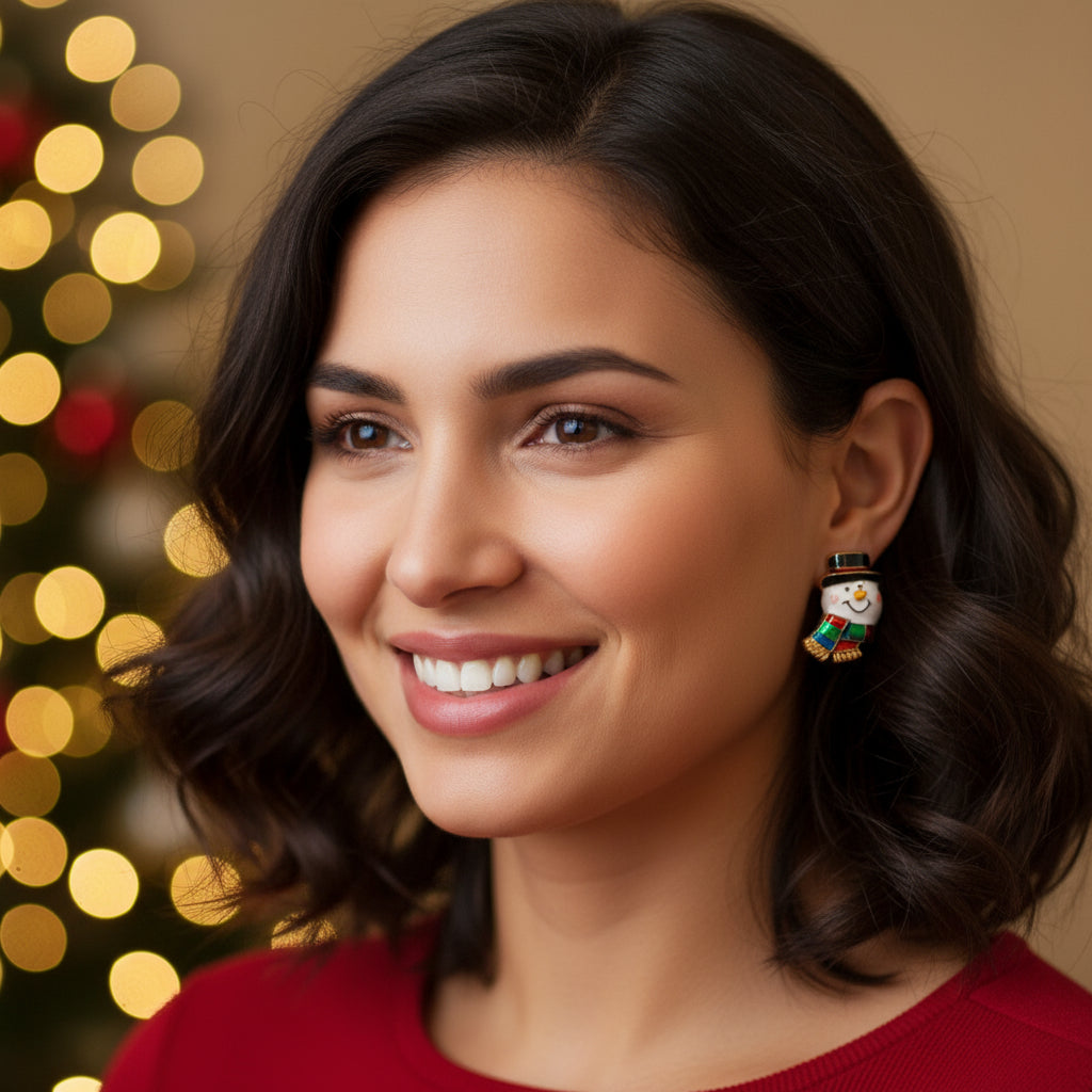 Enamel Snowman Earrings Women's Ear Ornaments Christmas Gifts