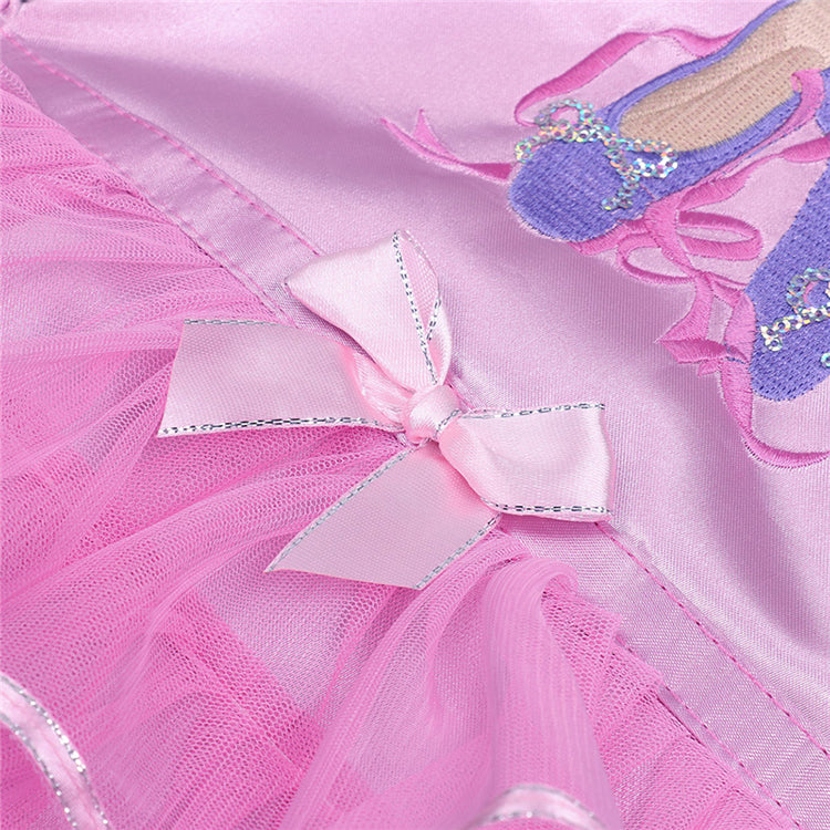 Pink ballet dance backpack with front bow and layered tulle ruffle trim