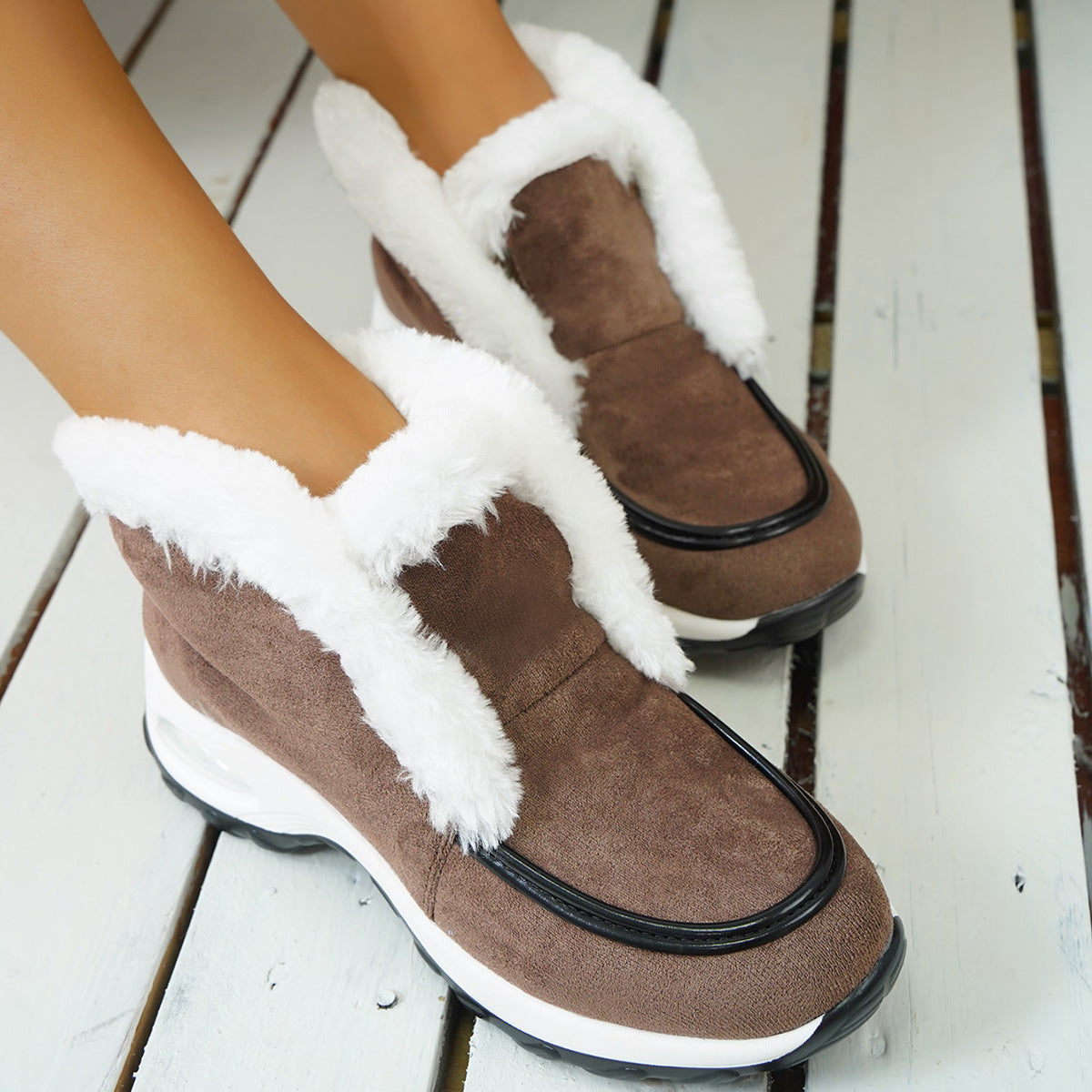 Winter Air-cushion Sole Snow Fashion Solid Leopard Print Platform Ankle Casual Keep Warm Shoes
