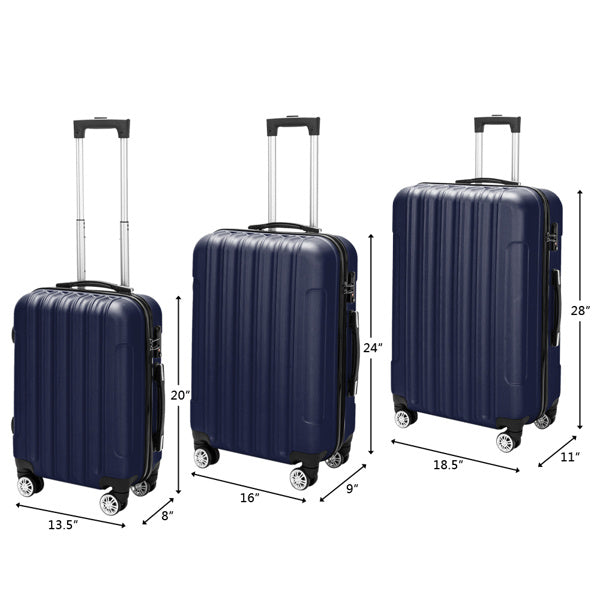 Vertical 3-in-1 Spinner Wheel With Handle Trolley Case 20in 24in 28in ABS Aluminum Alloy Classic Color - Navy Blue