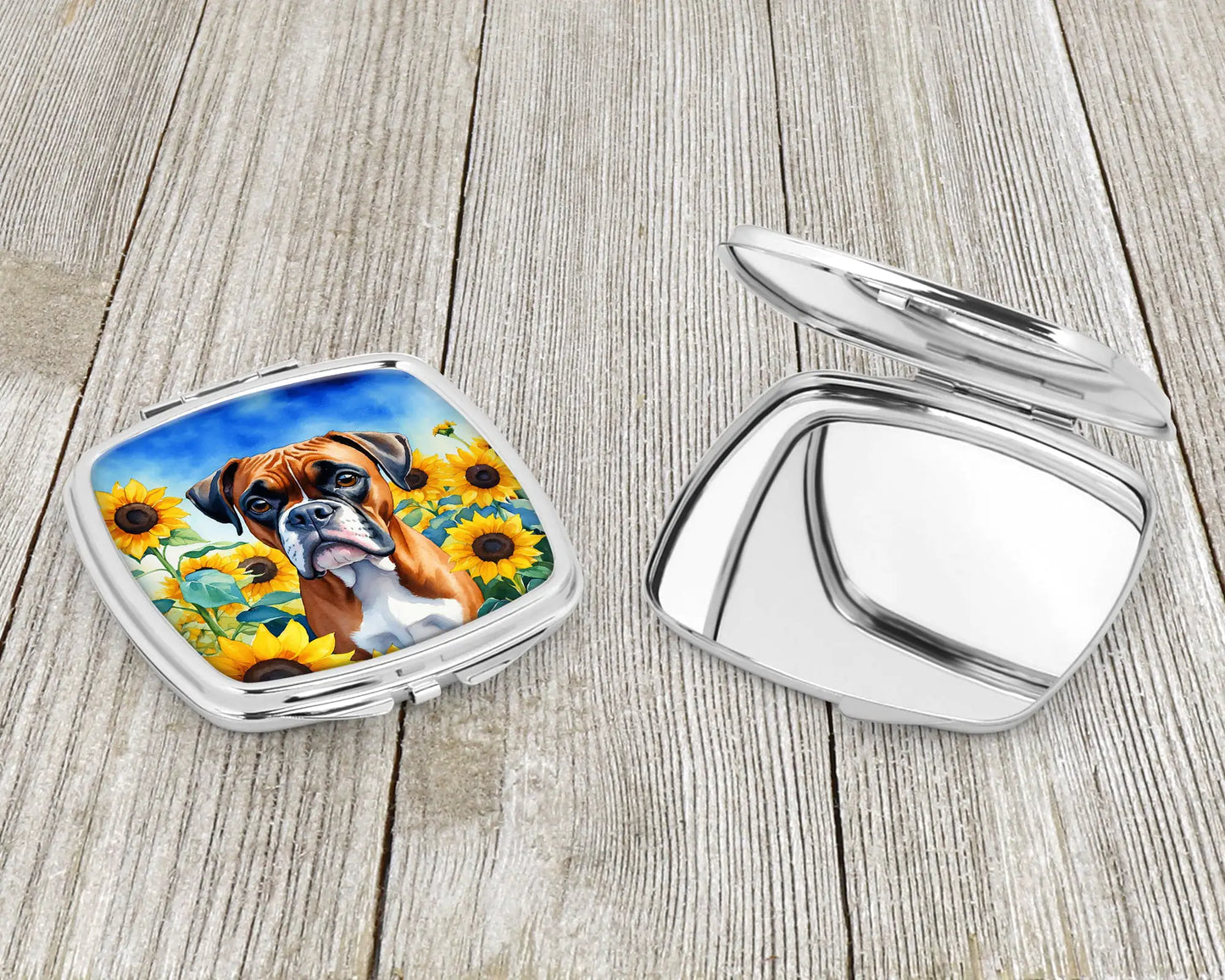 Boxer in Sunflowers Compact Mirror