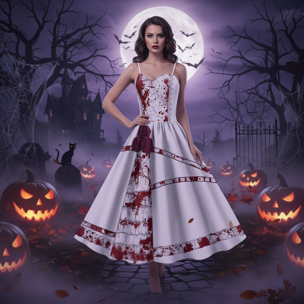 Halloween Skirt Women's Digital Print Scary Strap Dress