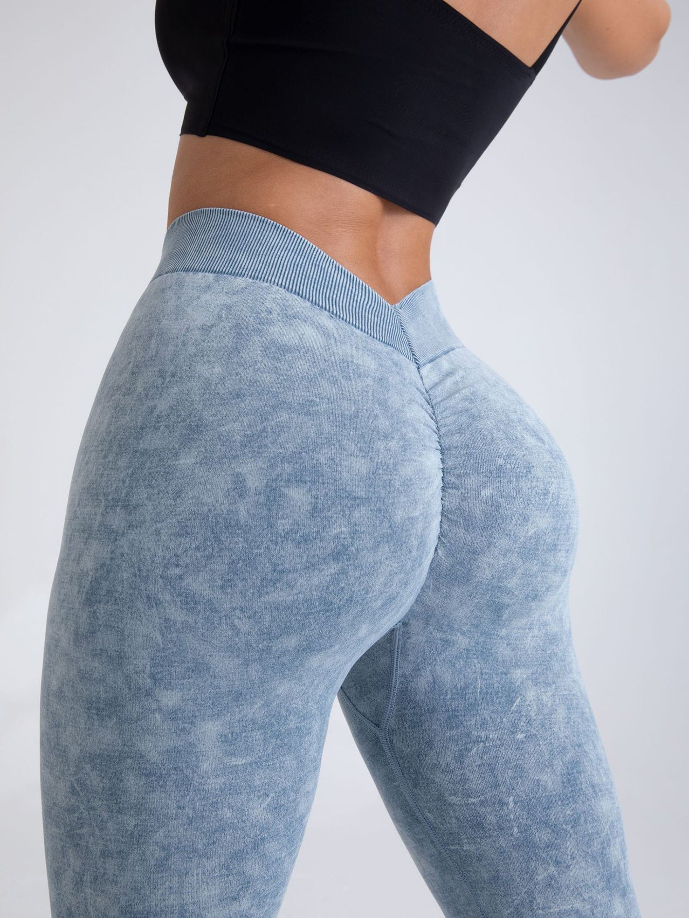 V-Back Scrunch Butt Workout Leggings, Women Seamless Gym High Waist Active Yoga Pants