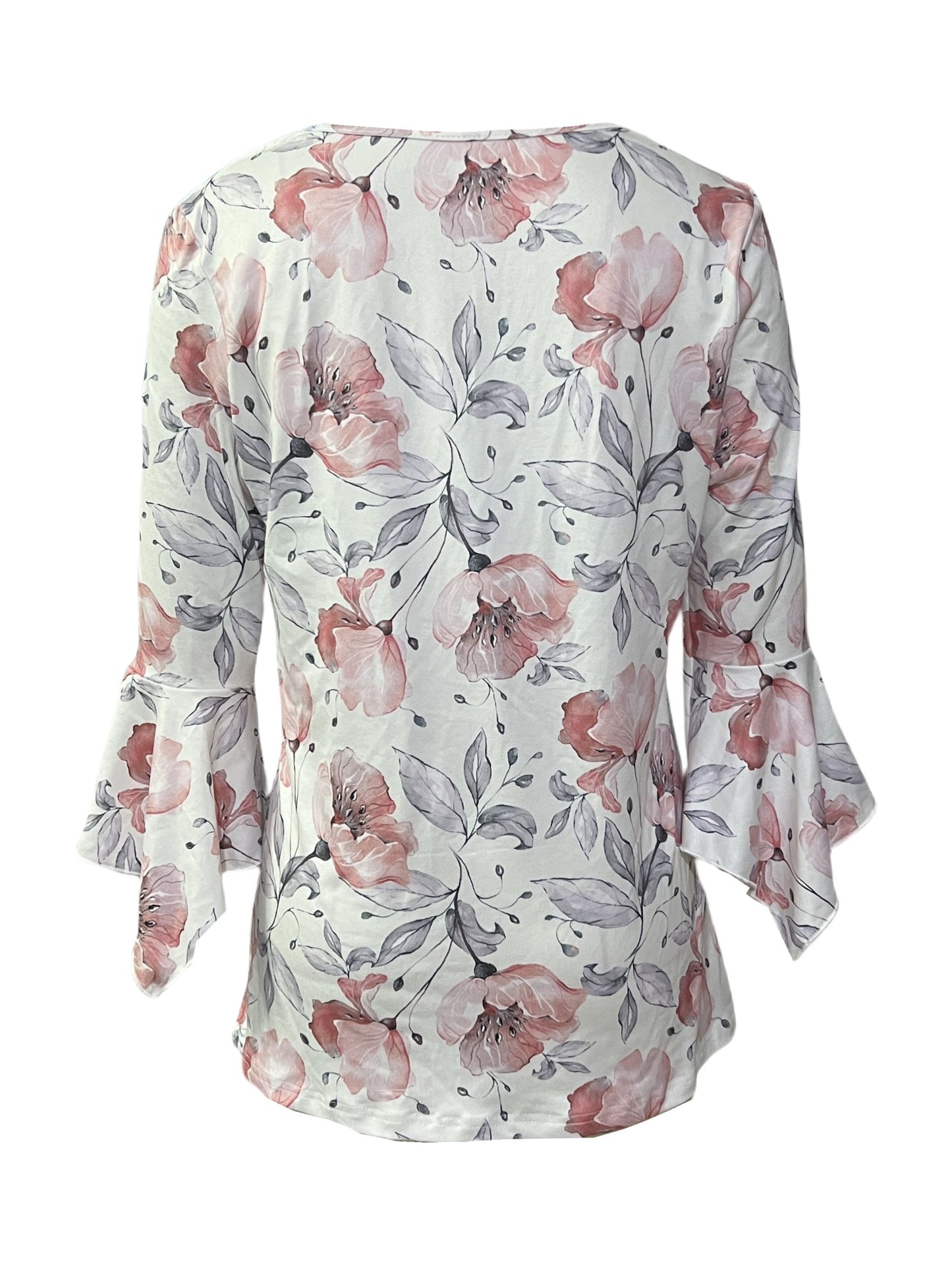 New Printed Spike Button Irregular Three-quarter Sleeve T-shirt Casual Top