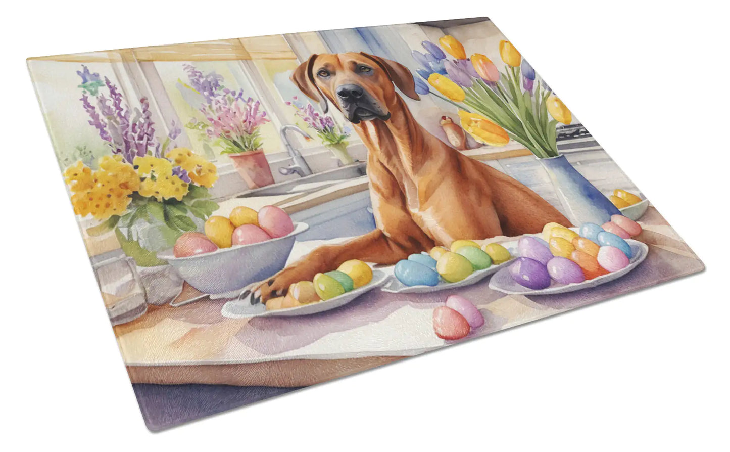 Decorating Easter Rhodesian Ridgeback Glass Cutting Board