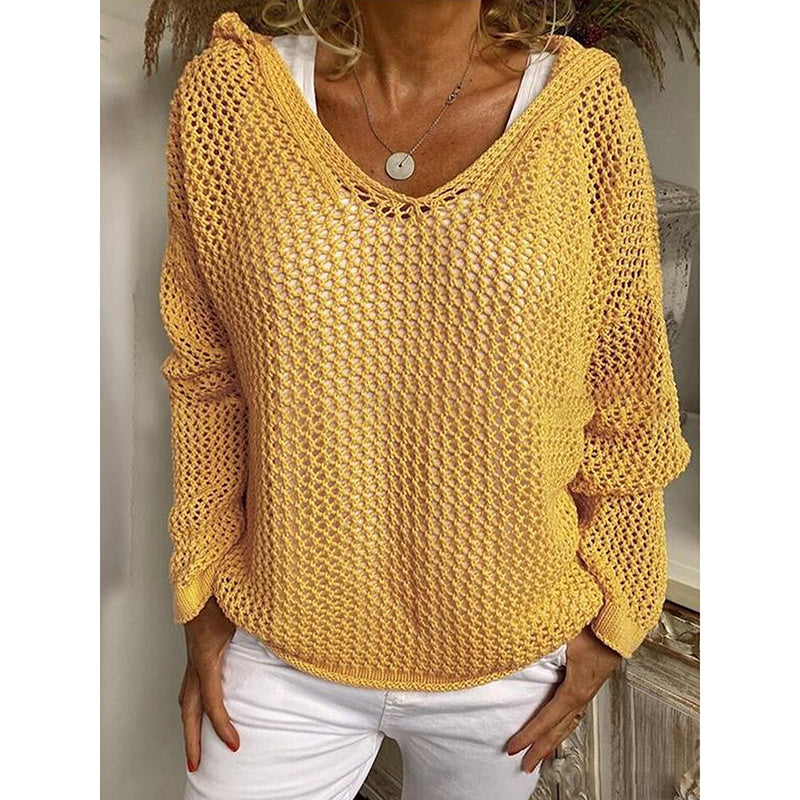 Women Fall Hoodies Sweater Knit V Neck Tops Casual Long Sleeve Pullover Shirts