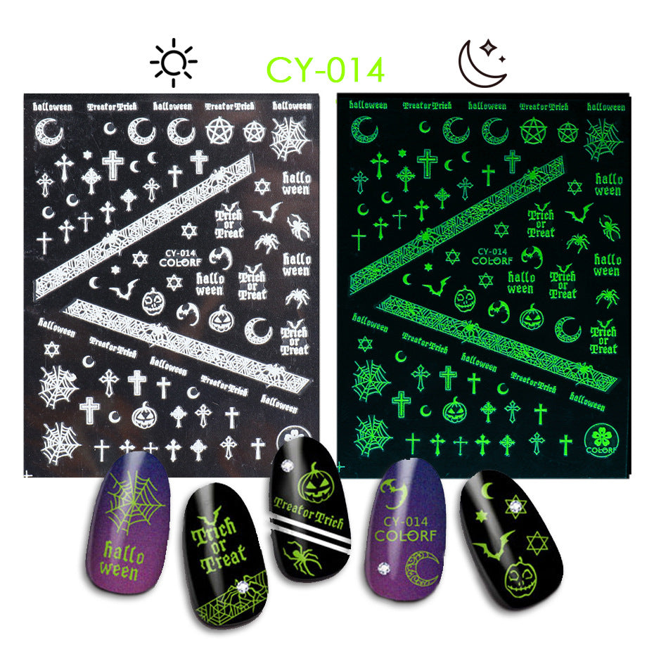 Halloween Skull Pumpkin Tree Funny Adhesive Nail Stickers
