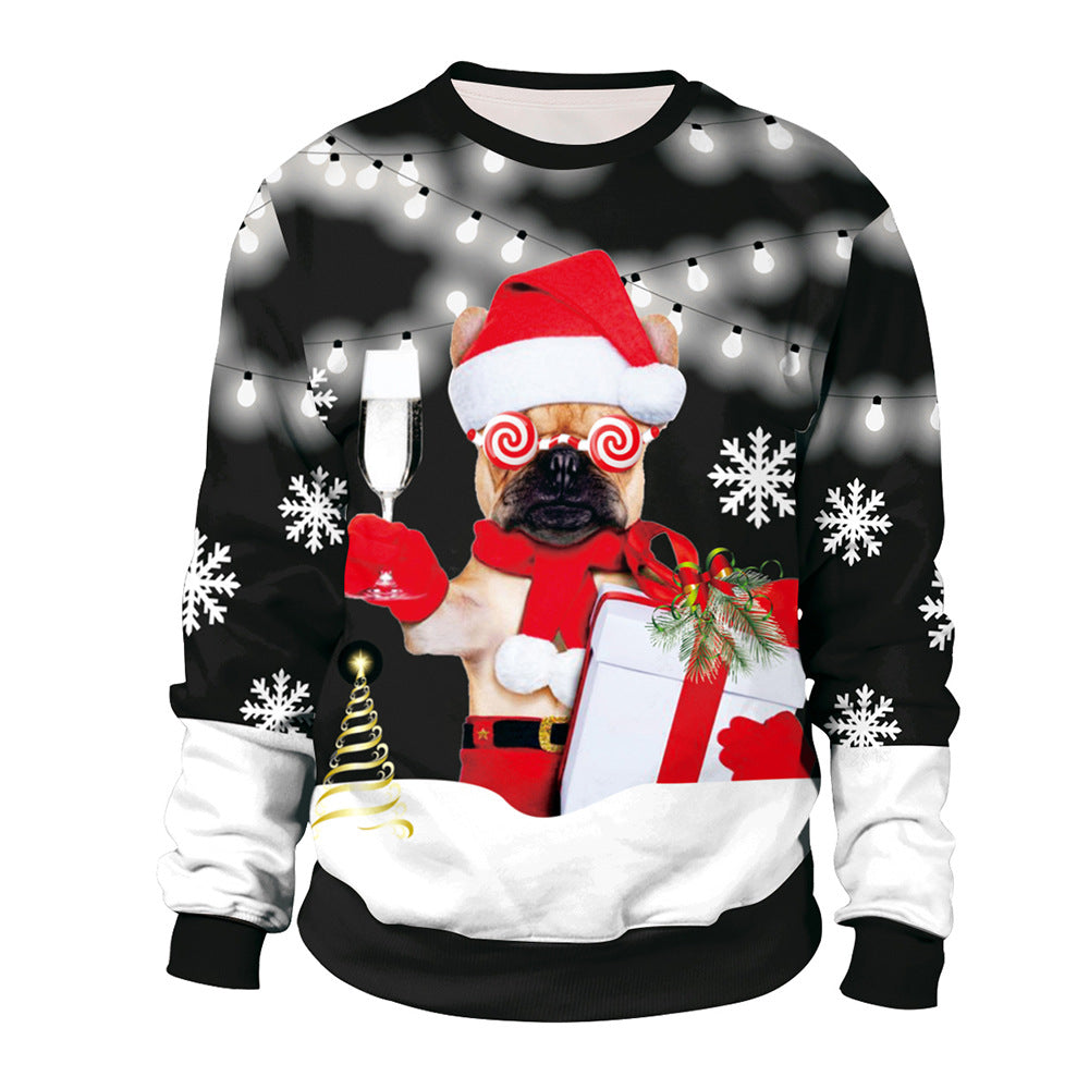 Christmas digital print crew neck couple sweater
