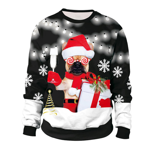 Christmas digital print crew neck couple sweater