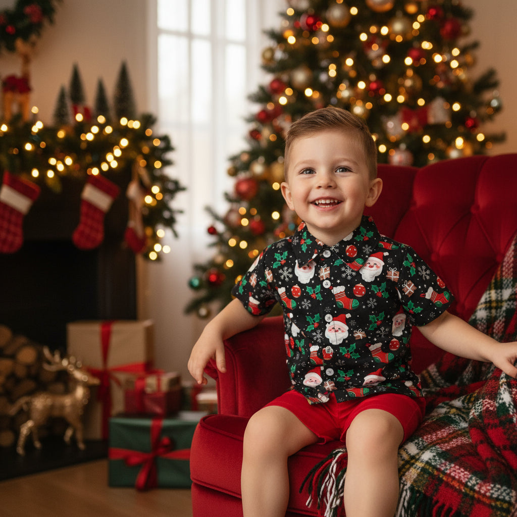 Christmas Children's Clothing Boys' Short-sleeved Printed Shirt