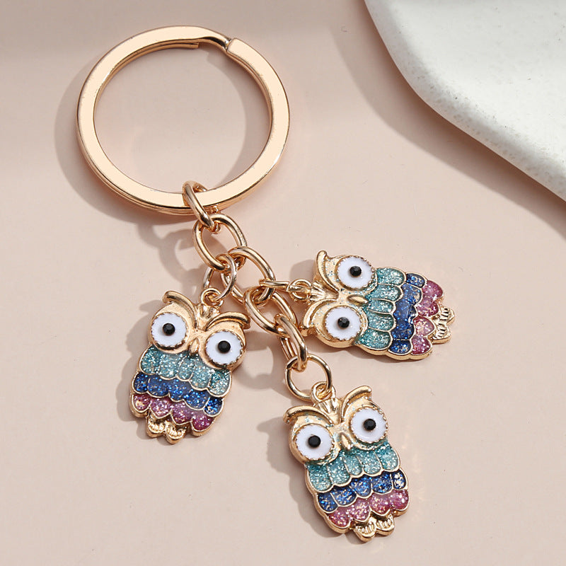 Hot Selling Dripping Oil Alloy Colorful Owl, Ladybug, Dark Flower, Ghost Face Keychain Bag Ornaments
