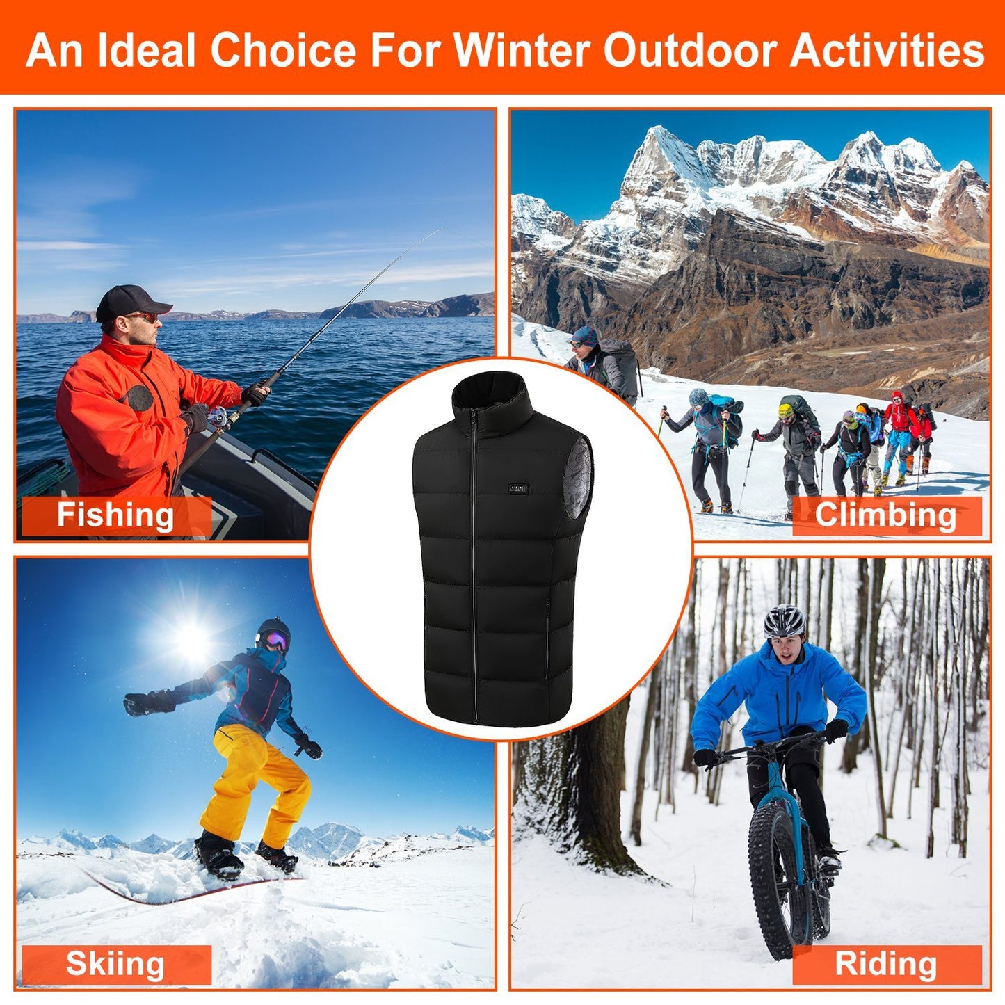 1Pc Heated Vest Men, Women Jacket With 23 Heating Zones 3 Heat Levels USB Powered Machine Washable For Winter Hiking Skiing Skating Outdoor Activities