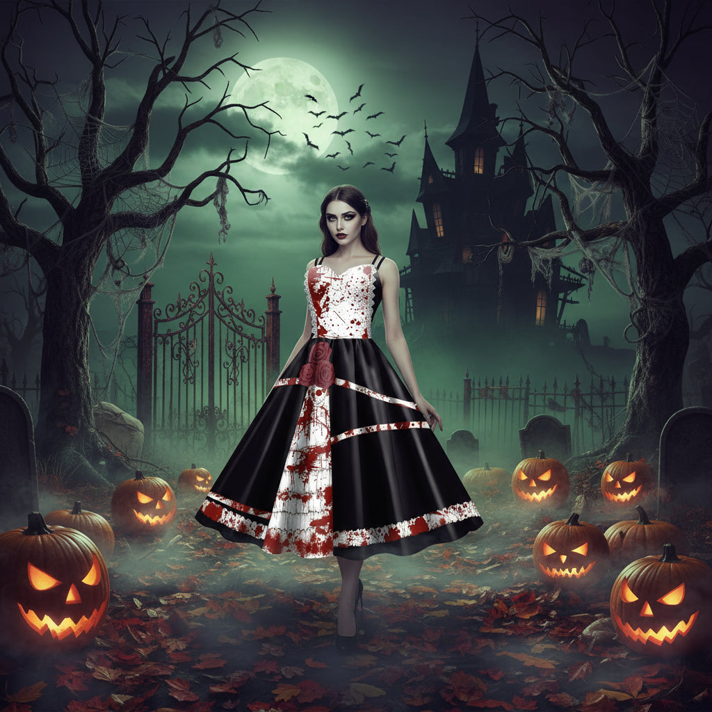 Halloween Skirt Women's Digital Print Scary Strap Dress