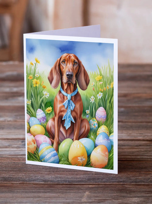 Redbone Coonhound Easter Egg Hunt Greeting Cards Pack of 8