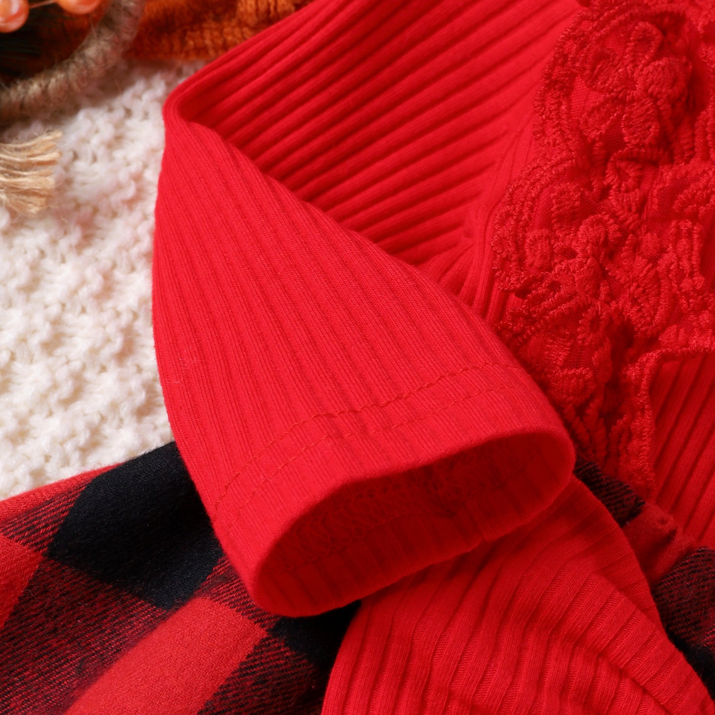 Children's Girl Baby Christmas Pit Stripe Spliced Lace Plaid Triangle Set