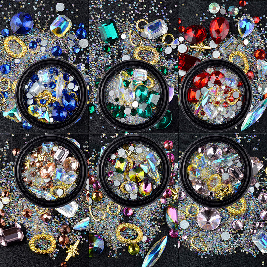 6 Boxes 3D DIY Gemstone Mix Nails Art Rhinestones Decoration Glitter For Crafts Beads