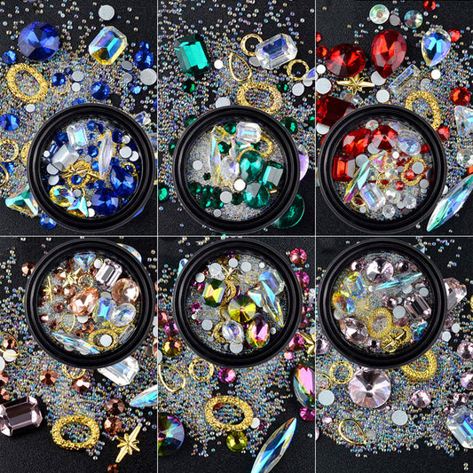 6 Boxes 3D DIY Gemstone Mix Nails Art Rhinestones Decoration Glitter For Crafts Beads