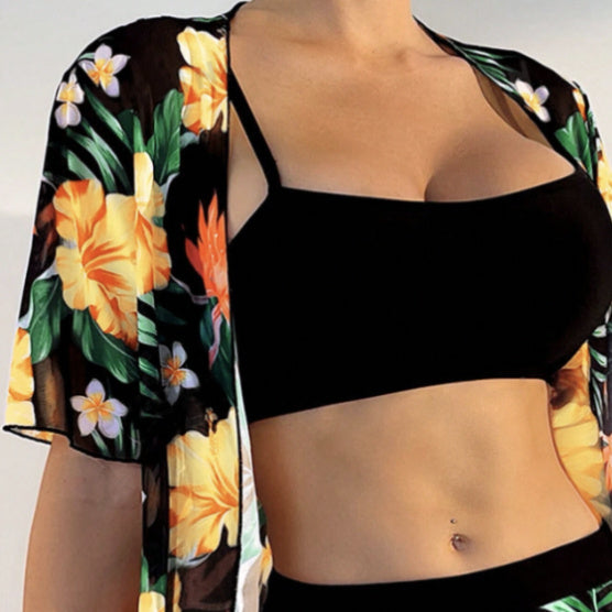 Women's Beach With Floral Print Loose Shirt Top And Pants Two-piece Set
