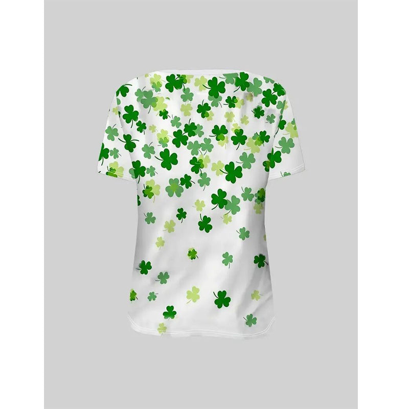 Women's Stylish Shamrock Pattern Crew Neck Tee - Breathable Summer Casual Top