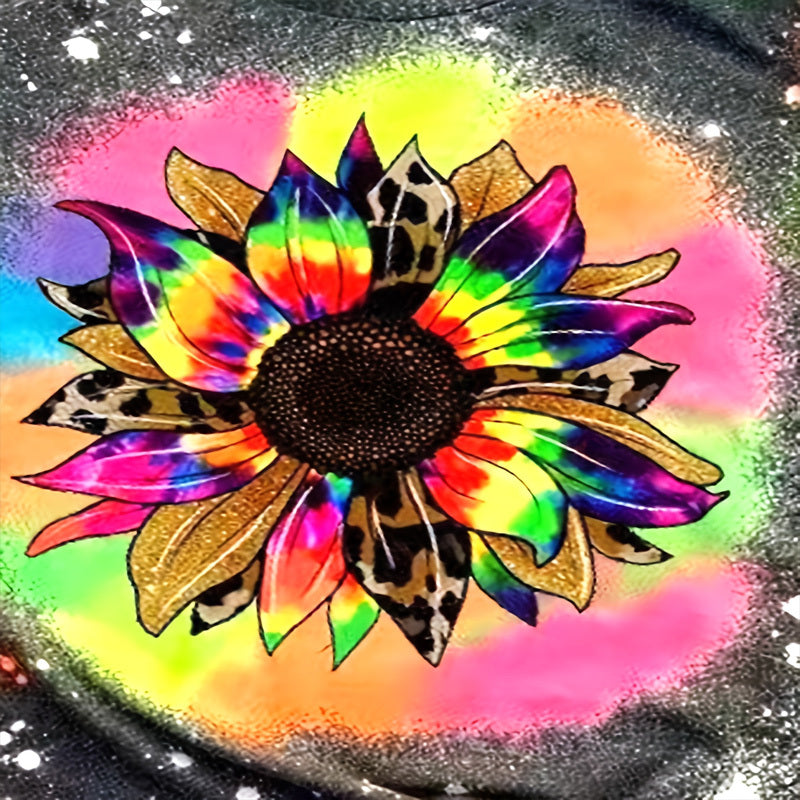 Women's Casual Short Sleeve Round Neck T-Shirt - Vibrant Sunflower & Geometric Print, Regular Fit Top