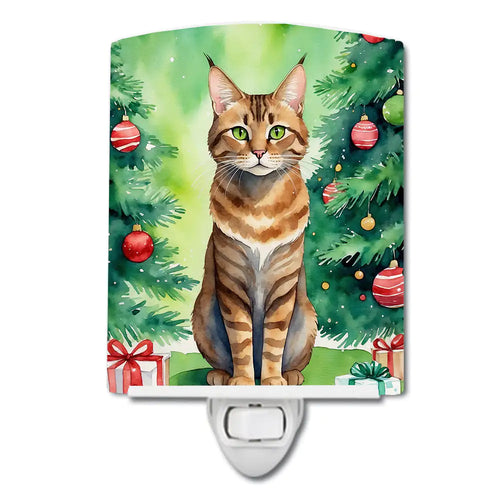 Sokoke Cat By the Christmas Tree Ceramic Night Light