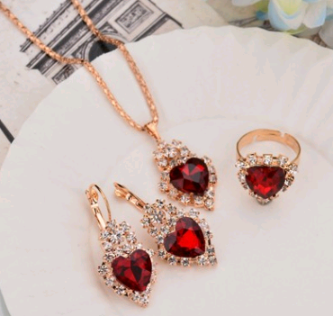Water Drop Color Diamond Necklace, Earrings, Rings Set, Shiny High-end Bridal Jewelry