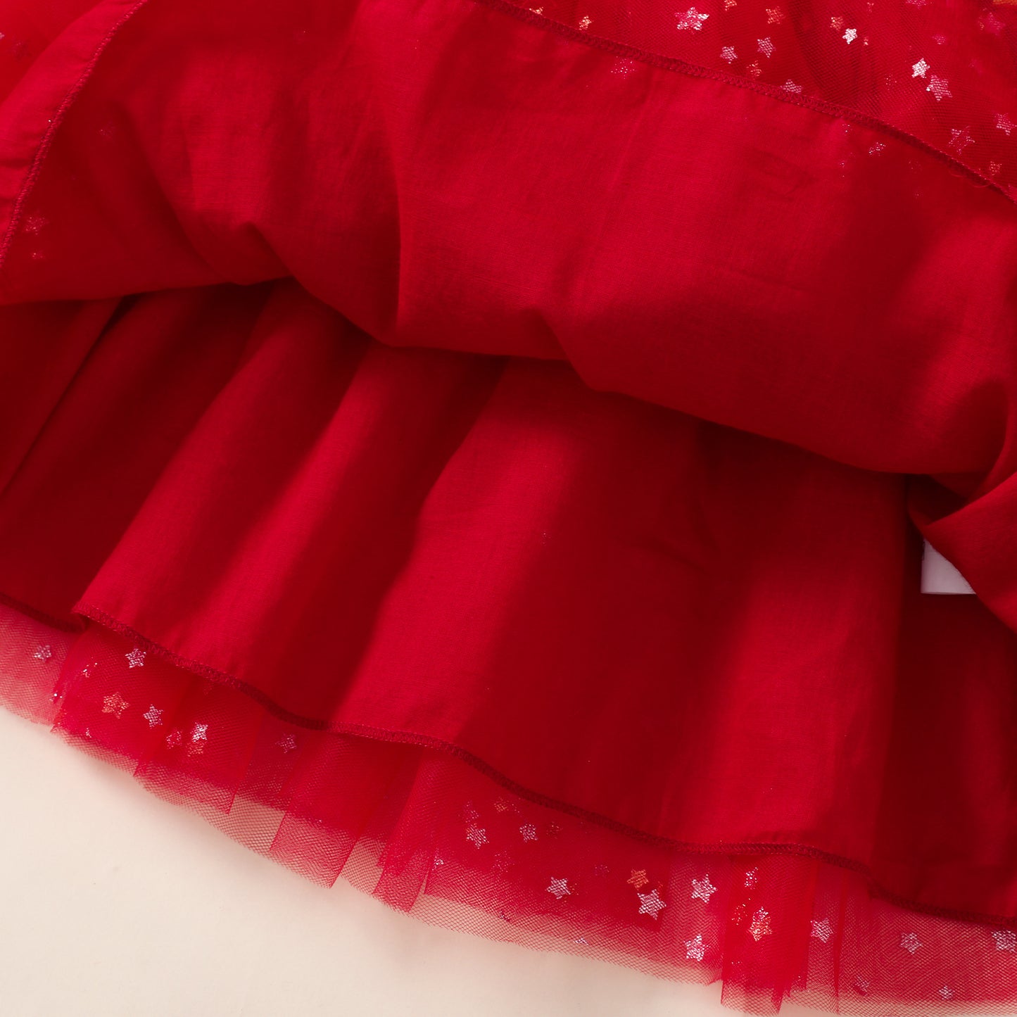 Christmas Children's Autumn Red Silver Fox Velvet Long Sleeve Mesh Princess Dress
